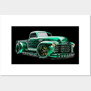 Low Rider Truck Green Hot Rod Pickup Truck Classic Truck Posters and Art